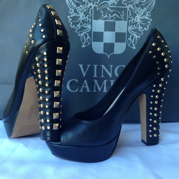Black Peep Toes with Gold Studs - Picture 3 of 4